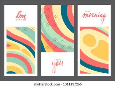 Set of creative universal geometric cards. Designs for prints, wedding, anniversary, birthday, Valentine's day, party invitations, posters, cards, etc. Vector. Isolated.