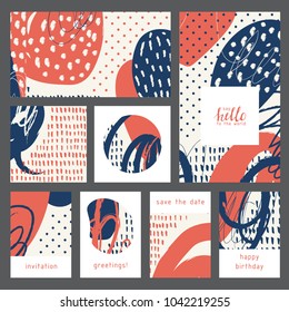 Set of creative universal geometric cards. Designs for prints, wedding, anniversary, birthday, Valentine's day, party invitations, posters, cards, etc. Vector. Isolated.