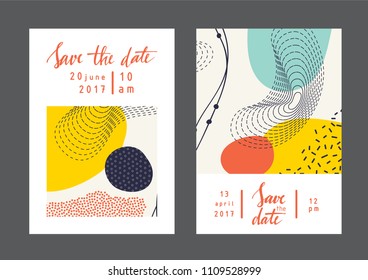 Set of creative universal geometric cards. Designs for prints, wedding, anniversary, birthday, Valentine's day, party invitations, posters, cards, etc. Vector. Isolated.