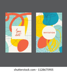 Set of creative universal geometric cards. Designs for prints, wedding, anniversary, birthday, Valentine's day, party invitations, posters, cards, etc. Vector. Isolated.