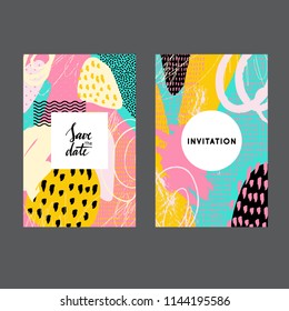 Set of creative universal geometric cards. Designs for prints, wedding, anniversary, birthday, Valentine's day, party invitations, posters, cards, etc. Vector. Isolated.