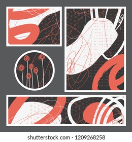 Set of creative universal geometric cards. Designs for prints, wedding, anniversary, birthday, Valentine's day, party invitations, posters, cards, etc. Vector. Isolated.