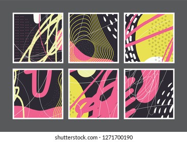 Set of creative universal geometric cards. Designs for prints, wedding, anniversary, birthday, Valentine's day, party invitations, posters, cards, etc. Vector. Isolated.