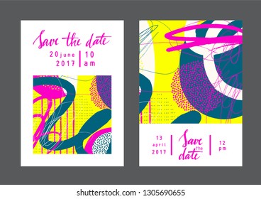 Set of creative universal geometric cards. Designs for prints, wedding, anniversary, birthday, Valentine's day, party invitations, posters, cards, etc. Vector. Isolated.