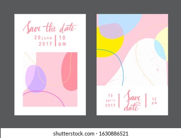 Set of creative universal geometric cards. Designs for prints, wedding, anniversary, birthday, Valentine's day, party invitations, posters, cards, etc. Vector. Isolated.