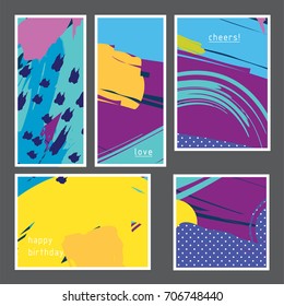 Set of creative universal geometric cards. Designs for prints, wedding, anniversary, birthday, Valentine's day, party invitations, posters, cards, etc. Vector. Isolated.