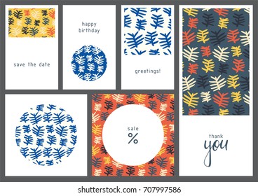 Set of creative universal geometric cards. Designs for prints, wedding, anniversary, birthday, Valentine's day, party invitations, posters, cards, etc. Vector. Isolated.