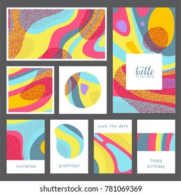 Set of creative universal geometric cards. Designs for prints, wedding, anniversary, birthday, Valentine's day, party invitations, posters, cards, etc. Vector. Isolated.