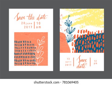 Set of creative universal geometric cards. Designs for prints, wedding, anniversary, birthday, Valentine's day, party invitations, posters, cards, etc. Vector. Isolated.