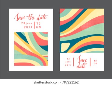 Set of creative universal geometric cards. Designs for prints, wedding, anniversary, birthday, Valentine's day, party invitations, posters, cards, etc. Vector. Isolated.