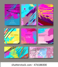 Set of creative universal vector cards. Colorful design for invitation, placard, brochure, poster, banner, flyer. Wedding, birthday, Valentine's day, party.