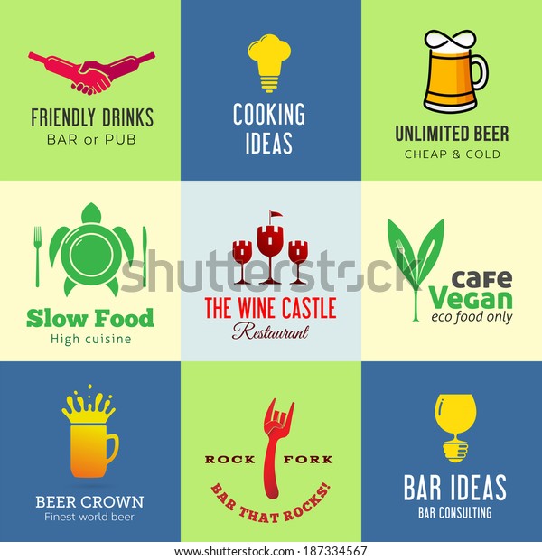 Set Creative Vector Icons Logos Restaurant Stock Vektorgrafik Lizenzfrei