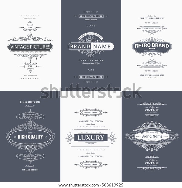 Set of\
creative vector templates for logos, label or banners on the theme\
of quality and business in vintage style. Flourishes calligraphic\
elements. Design frame and page\
decor