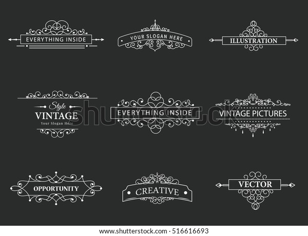 Set of\
creative vector templates for logos, label or banners on the theme\
of quality and business in vintage style. Flourishes calligraphic\
elements. Design frame and page\
decor