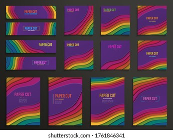 Set of creative Vertical banners in paper cut style. Abstract colorful carving art with paper cut shapes. Vector 3D abstract paper art style, design layout for business presentations, flyers, posters,