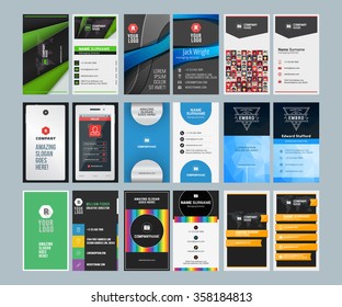 Set of Creative Vertical Business Card Print Templates. Flat Style Vector Illustration. Stationery Design