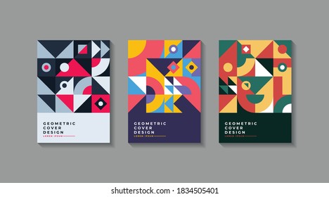 Set of creative vintage geometric style cover template. Retro art for covers, banners, flyers, and posters.