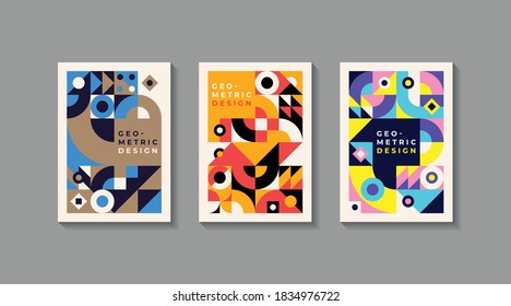 Set of creative vintage geometric style cover template. Retro art for covers, banners, flyers, and posters.