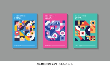 Set of creative vintage geometric style cover template. Retro art for covers, banners, flyers, and posters.