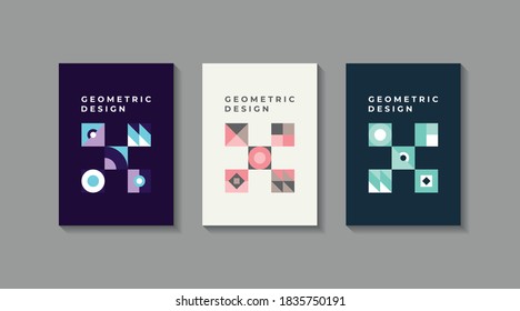 Set of creative vintage geometric style cover template. Retro art for covers, banners, flyers, and posters.
