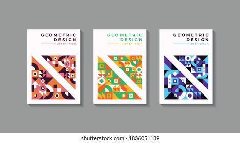 Conjunto de plantilla de cubierta de estilo geométrico vintage creativo. Arte retro para portadas, pancartas, volantes y afiches.