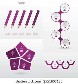 Set of creative violet infographic templates with 5 options, parts, steps or processes.