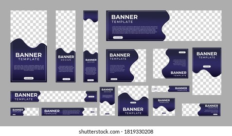 Set of Creative wave design Web Banners with Standard Size and a Place for Photos. Business Ad Banner. Vertical, Horizontal and Square Template. Vector Illustration EPS 10