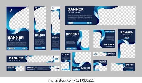 Set of Creative wave design Web Banners with Standard Size and a Place for Photos. Business Ad Banner. Vertical, Horizontal and Square Template. Vector Illustration EPS 10