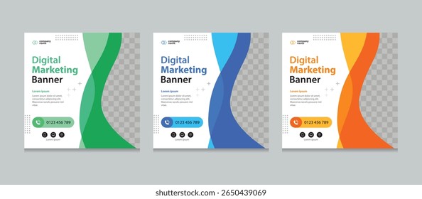 Set of creative web banner design templates. Suitable for social media posts, instagram story and web marketing ads. Editable vector illustration with Space to add pictures.