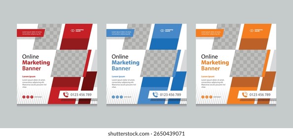 Set of creative web banner design templates. Suitable for social media posts, instagram story and web marketing ads. Editable vector illustration with Space to add pictures.