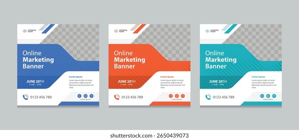 Set of creative web banner design templates. Suitable for social media posts, instagram story and web marketing ads. Editable vector illustration with Space to add pictures.