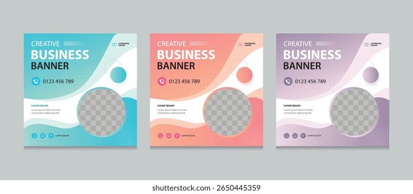 Set of creative web banner design templates. Suitable for social media posts, instagram story and web marketing ads. Editable vector illustration with Space to add pictures.