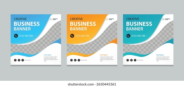 Set of creative web banner design templates. Suitable for social media posts, instagram story and web marketing ads. Editable vector illustration with Space to add pictures.