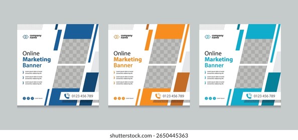 Set of creative web banner design templates. Suitable for social media posts, instagram story and web marketing ads. Editable vector illustration with Space to add pictures.