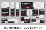 set of creative web banners of standard size with a place for photos. Gradient black. Business ad banner. Vertical, horizontal and square template.
