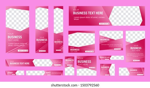 set of creative web banners of standard size with a place for photos. Vertical, horizontal and square template. vector illustration