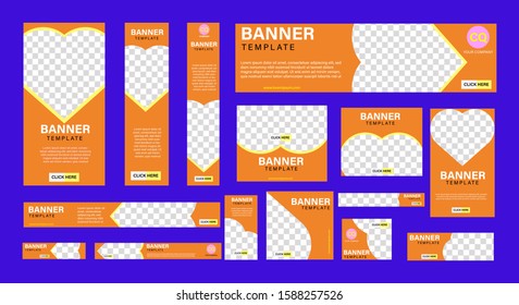 set of creative web banners of standard size with a place for photos. Vertical, horizontal and square template transparent with orange color. vector design EPS 10
