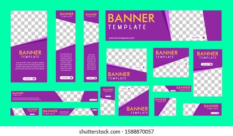 set of creative web banners of standard size with a place for photos. 
Business ad banner. Vertical, horizontal and square template. vector illustration EPS 10