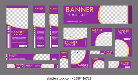 set of creative web banners of standard size with a place for photos. 
Business ad banner. Vertical, horizontal and square template. vector illustration EPS 10