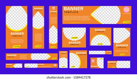 set of creative web banners of standard size with a place for photos. Vertical, horizontal and square template transparent with orange color. vector design EPS 10
