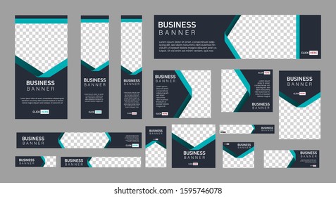 set of creative web banners of standard size with a place for photos. 
Business ad banner. Vertical, horizontal and square template. vector illustration EPS 10
