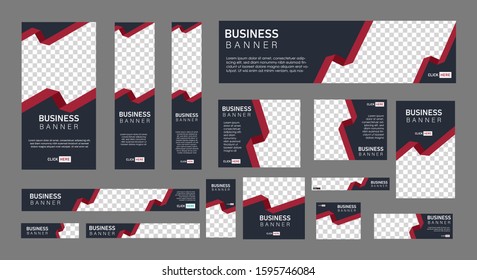 set of creative web banners of standard size with a place for photos. 
Business ad banner. Vertical, horizontal and square template. vector illustration EPS 10
