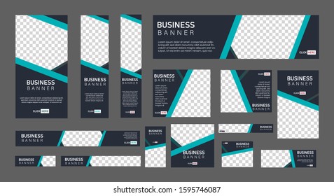 set of creative web banners of standard size with a place for photos. 
Business ad banner. Vertical, horizontal and square template. vector illustration EPS 10
