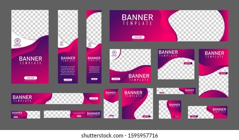 set of creative web banners of standard size with a place for photos. Vertical, horizontal and square template. vector illustration
