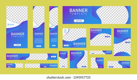 set of creative web banners of standard size with a place for photos. Vertical, horizontal and square template. vector illustration
