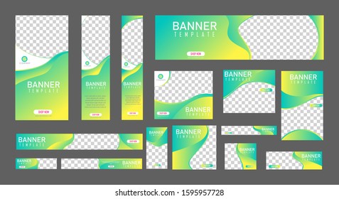 set of creative web banners of standard size with a place for photos. Vertical, horizontal and square template. vector illustration
