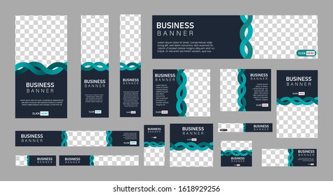set of creative web banners of standard size with a place for photos. 
Business ad banner. Vertical, horizontal and square template. vector illustration EPS 10
