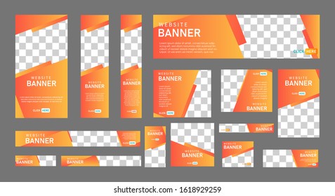 set of creative web banners of standard size with a place for photos. 
Business ad banner. Vertical, horizontal and square template. vector illustration EPS 10
