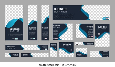 set of creative web banners of standard size with a place for photos. 
Business ad banner. Vertical, horizontal and square template. vector illustration EPS 10
