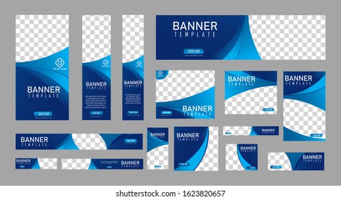 set of creative web banners of standard size with a place for photos. Vertical, horizontal and square template. vector illustration